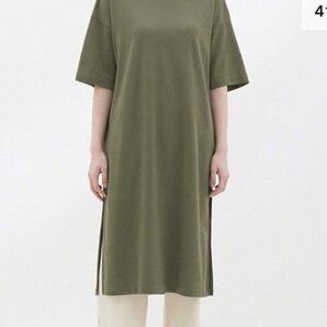 GU スリット Tシャツワンピース カーキ L