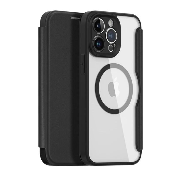 iPhone14 pro max 手帳型 ケース マグネット搭載 ワイヤレス充電 半透明 耐衝撃 マット 全面保護 ブラック