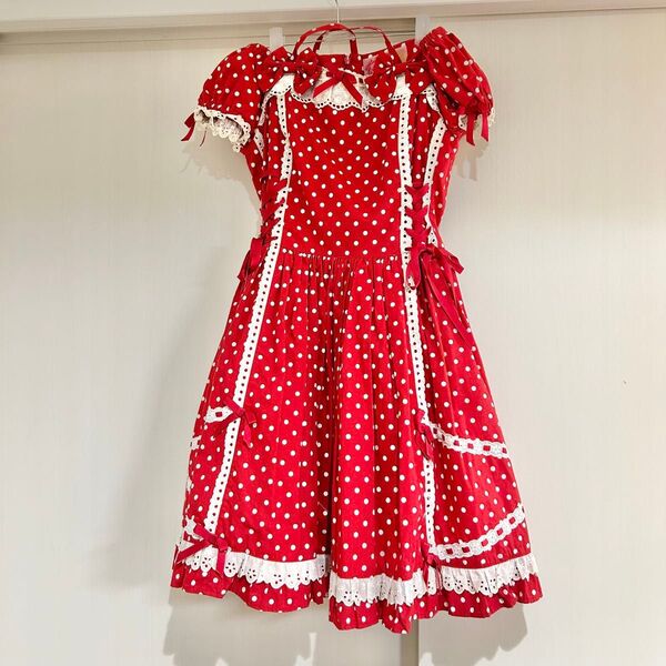 Angelic Pretty ドット 赤 ワンピース レッド 懐古ロリィタ