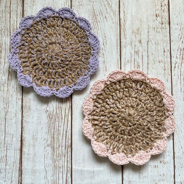 麻 麻ひも ハンドメイド ポットマット 鍋敷き コースター ミニマット インテリア雑貨 ナチュラル かぎ針 お花のポットマット