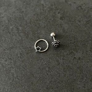 ピアス 2個セット 星 薔薇 シルバー 16g