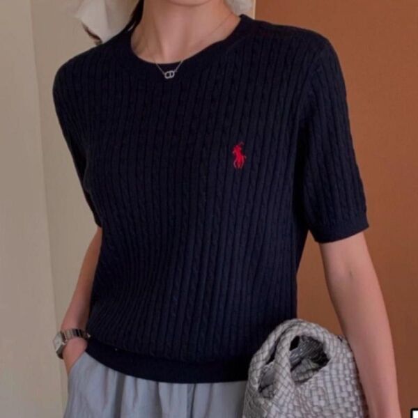 【新品】POLO Ralph Lauren ケーブルニット 半袖 Lポロ ラルフローレンネイビー