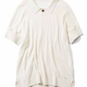 新品 リブインコンフォート しっとりやわらか やみつきになる着心地の 衿付きニットトップス オフホワイトLサイズ フェリッシモ