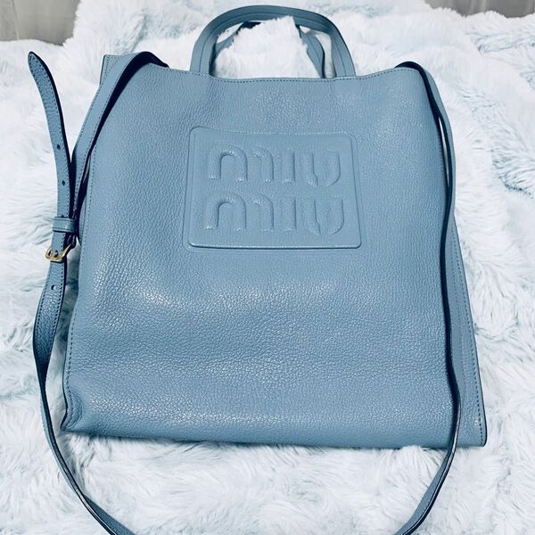 【美品】MIUMIU トートバッグ ショルダーバッグ 2WAY ブルー