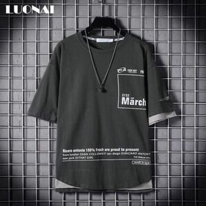 メンズ レイヤード 重ね着風 半袖 Tシャツ ダークグレー