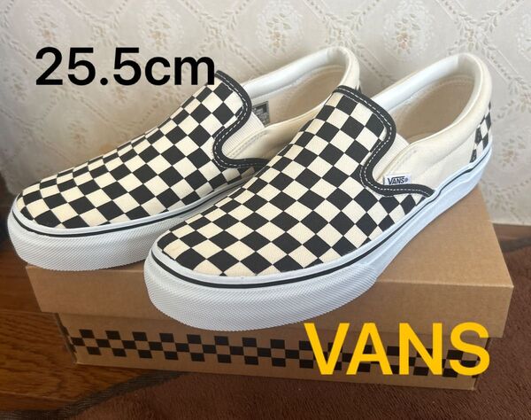【未使用に近い】VANS スリッポン 25.5cm V98CLA SLIP ONBLK/WHT CHECK