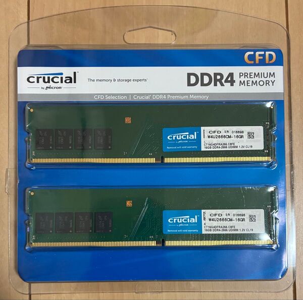 【中古】DDR4-2666 32GB(16GB×2枚) crucial