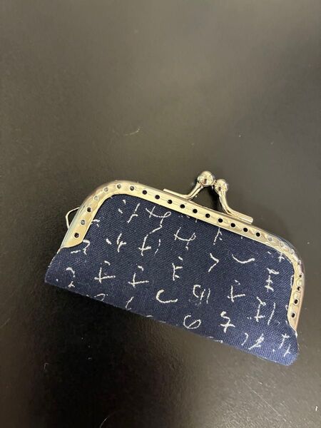 ミニポーチ がま口 ネイビー 小物入れ 小銭入れ 印鑑ケース ハンドメイド