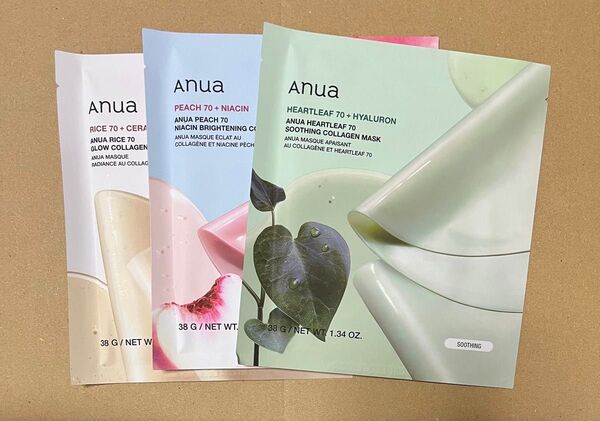 【新品】アヌア Anua コラーゲンマスク3種 桃、ライス、ドクダミ