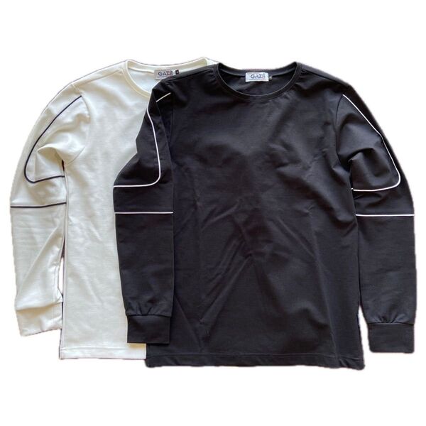 まとめ売り2点セット ロングスリーブ カットソー ロンT ブラック ベージュ系 長袖 シャツ