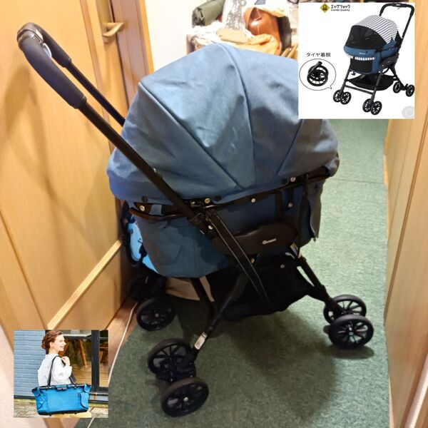 超美品コムペット ミリミリ EG ロング デニムブルー 分離型ペットカート