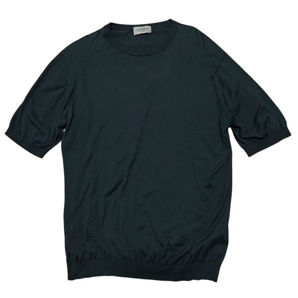 JOHN SMEDLEY ジョンスメドレー シーアイランドコットン ニットクルーネックT ダークグリーン メンズ M イギリス製