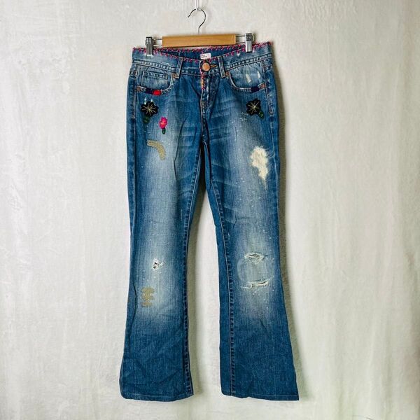 Paulsmith ブーツカットデニム ダメージ加工 パッチワーク 個性的 ジーンズ ジーパン