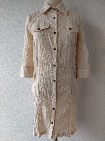 セシルマクビー☆CECIL McBEE☆七分袖ワンピース☆ベージュ☆M☆シワ加工