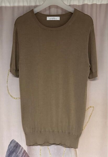 ユナイテッドアローズ コットンシルク ニットTシャツ ブラウンベージュ