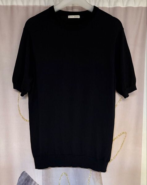 ユナイテッドアローズ コットンリネン ソリッド ニットTシャツ ブラック
