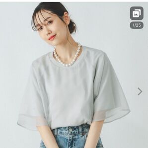 グローバルワーク tシャツ シフォンドッキング7分袖/325954 レディース グレー 半袖ブラウス