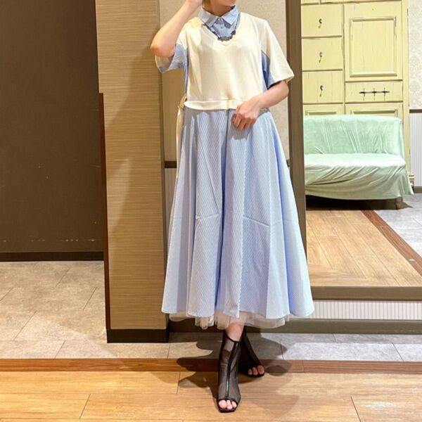 アクシーズファム axes femme 重ね着風ストライプシャツワンピース