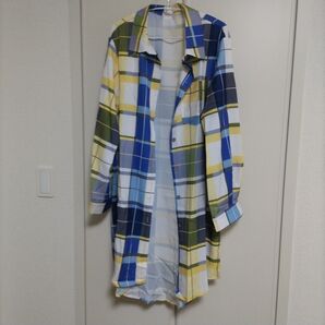 SHEIN 長袖 チェックシャツ イエロー×ブルー