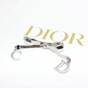 美品 Dior クリスチャンディオール CDロゴ リボン シルバー ブローチ