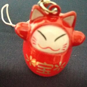 猫 だるま 鈴 縁起物 根付け ストラップ