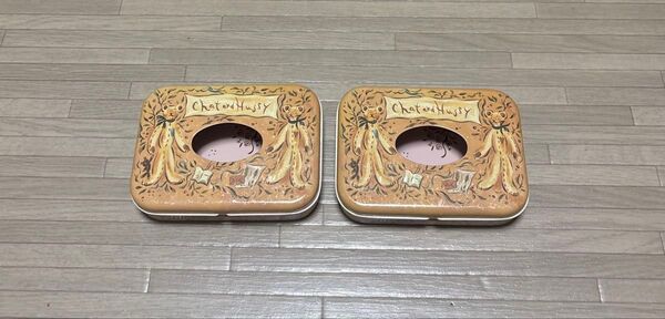 缶のティッシュケース テディベア柄 レトロ