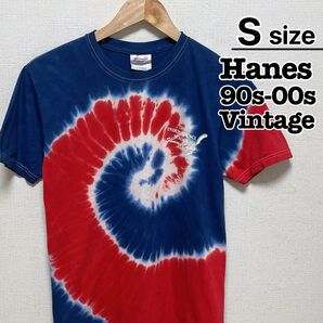 Hanes 90s-00s Tシャツ S ネイビー レッド タイダイ柄 古着