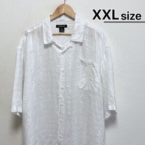 USA古着 オープンカラーシャツ 半袖 XXL ホワイト 白 チェック柄 開襟