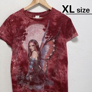 THE MOUNTAIN Tシャツ レディースXL タイダイレッド フェアリー