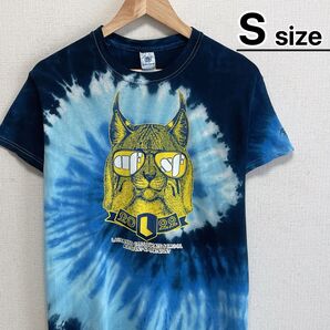 USA古着 Tシャツ S タイダイ柄 ブルーネイビー カレッジ アニマル クラス