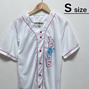 USA古着 ベースボールシャツ 半袖 S ホワイト ピンク アロハ ハイビスカス