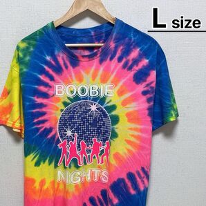 USA古着 Tシャツ L タイダイ柄 レインボー カラフル プリント ディスコ