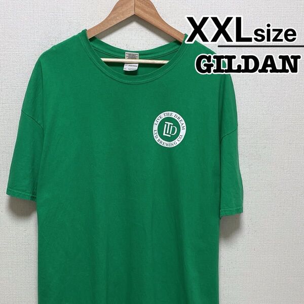 USA古着 GILDAN Tシャツ XXL グリーン 緑 プリント ロゴ LTD