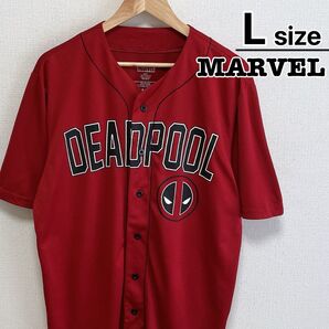 デッドプール ベースボールシャツ 半袖 L レッド マーベル ロゴ USA古着