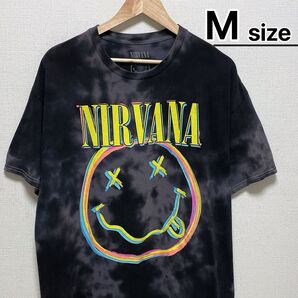 NIRVANA Tシャツ M タイダイ柄 ブラック グレー ニコちゃん バンド