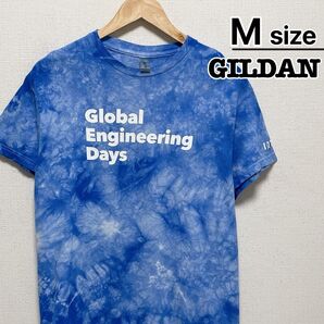 USA古着 GILDAN Tシャツ M ブルー タイダイ柄 プリント エンジニア