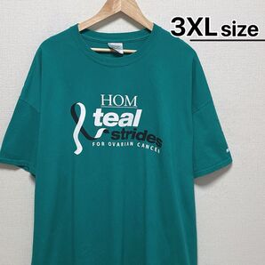 USA古着 Tシャツ 3XL ターコイズ グリーン プリント ロゴ ビッグサイズ