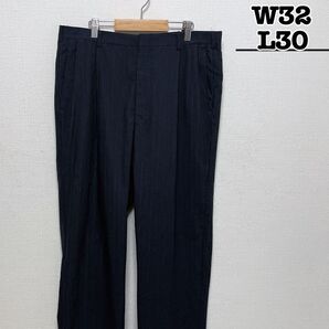 USA古着 スラックス 2タックパンツ ブラック チャコール ストライプ W32