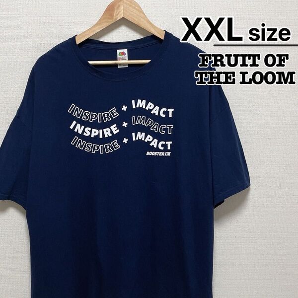 FRUIT OF THE LOOM Tシャツ XXL ネイビー プリント 古着