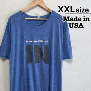 USA製 Tシャツ XXL ブルー 青 プリント ロゴ アメリカンアパレル 古着
