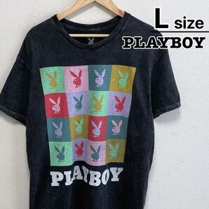 PLAYBOY Tシャツ L ウォッシュ加工 ブラック ダークグレー USA古着