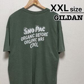 USA古着 GILDAN Tシャツ XXL カーキグリーン 緑 プリント ロゴ
