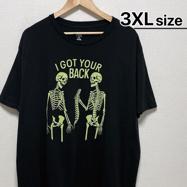 USA古着 Tシャツ 3XL ブラック 黒 プリント スカル ドクロ 骸骨 半袖