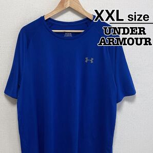 UNDER ARMOUR Tシャツ XXL ブルー ワンポイント ポリエステル