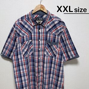 USA古着 半袖シャツ XXL チェック柄 レッド グレー コットン ウエスタン