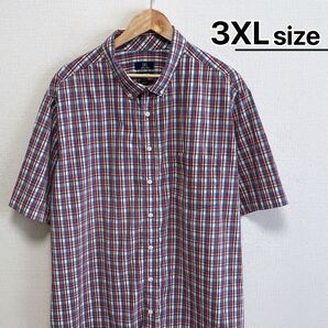 USA古着 ボタンダウンシャツ 半袖 3XL チェック柄 レッド 赤 ネイビー