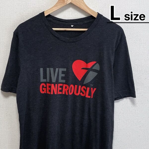 USA古着 Tシャツ L ダークグレー チャコール ドライ ハート プリント