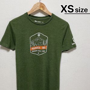 USA古着 Tシャツ XS グリーン プリント ロゴ キャンプ SALOMON