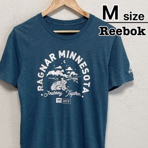 Reebok Tシャツ M ティールブルー 青緑 プリント ドライ USA古着