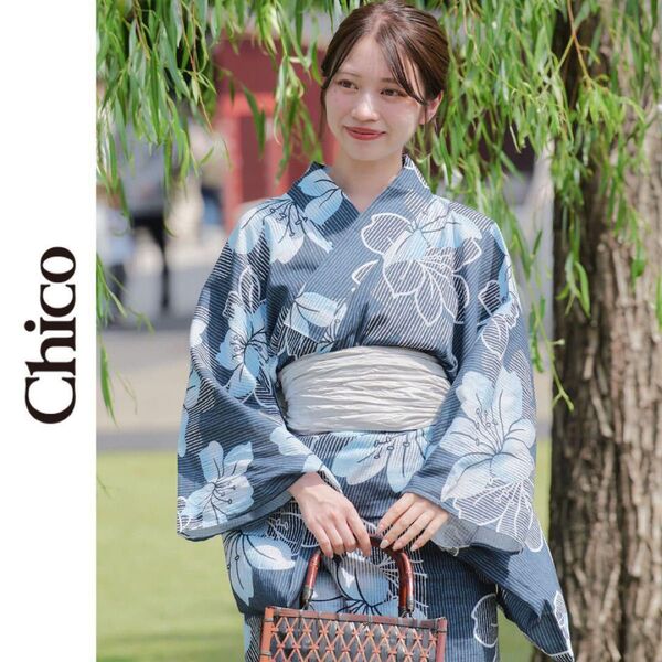 新品 Chico 百合柄 浴衣 ゆかた 祭り ネイビー チコ